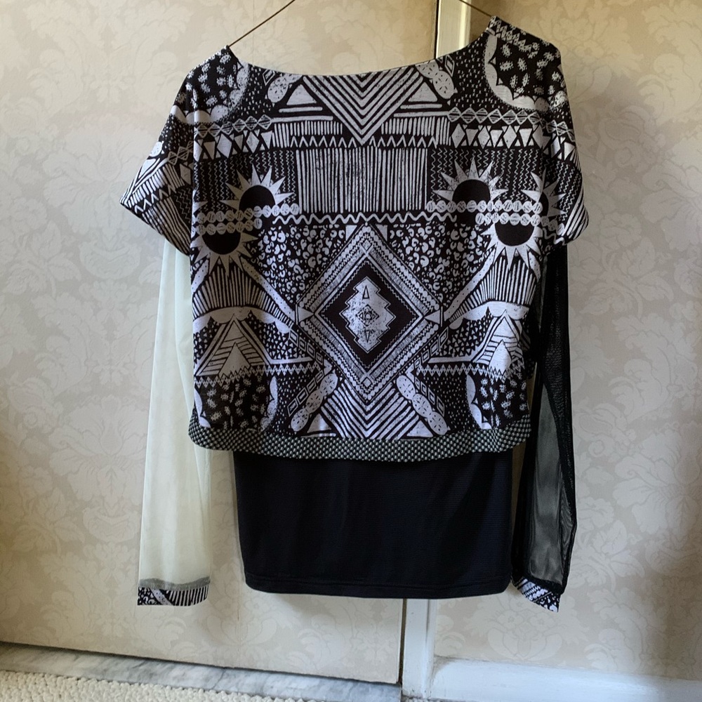 Unique Blouse With Different Color Mesh Sleeves - image 1